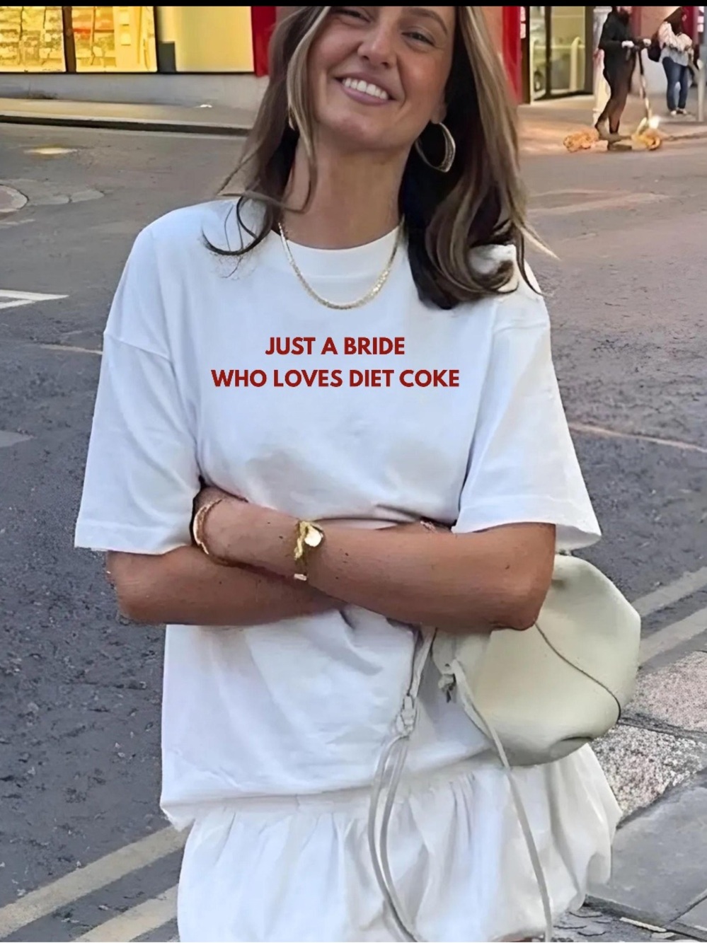 SHEIN White Short-Sleeve Bride Shirt